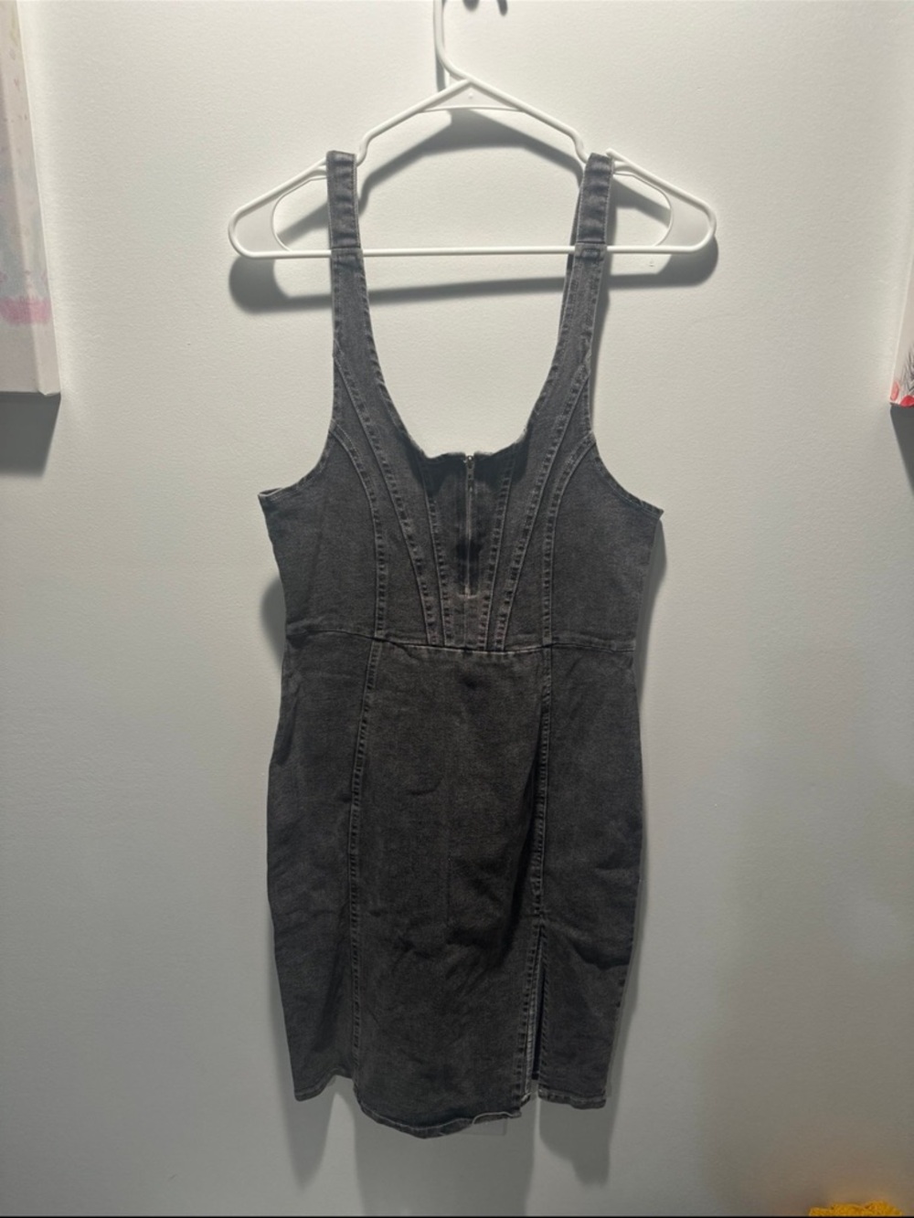 Washed Black Denim Tank Dress with Front Zip